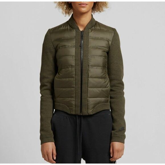 Nike Wmn's Tech Fleece Aeroloft Bomber Jacket Olive Sz XL - Picture 2 of 8